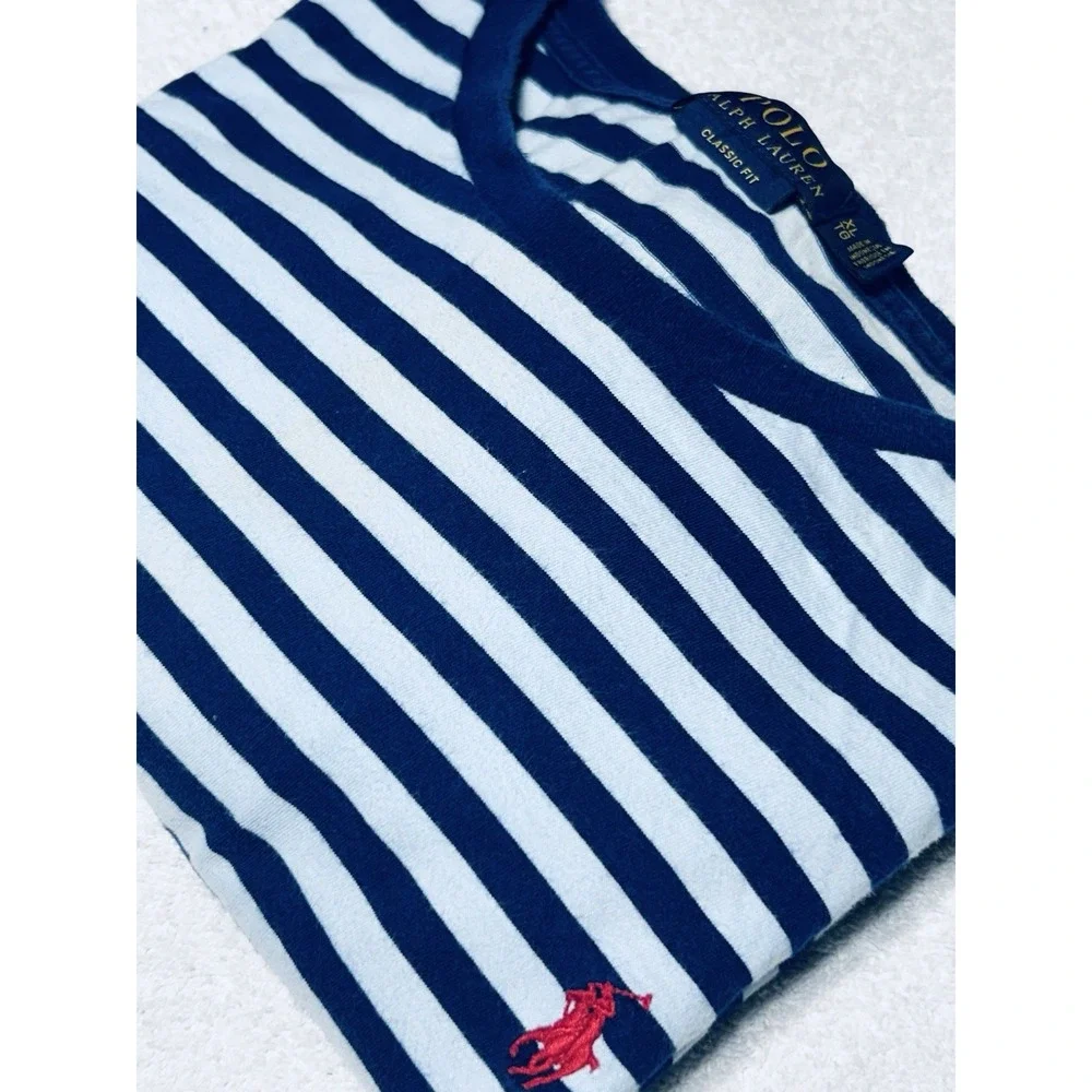 Polo Ralph Lauren Classic Fit XL/TG Short Sleeve 100% Cotton Baby Blue And Navy